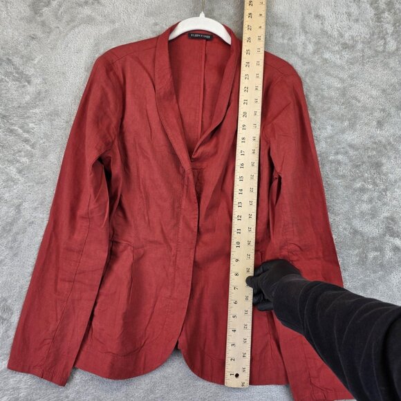 Eileen Fisher Blazer Womens Medium Red Linen Blend Open Front Shawl Collar - Picture 3 of 10